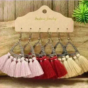 3 Pairs of Fan Shape Tassel Earrings